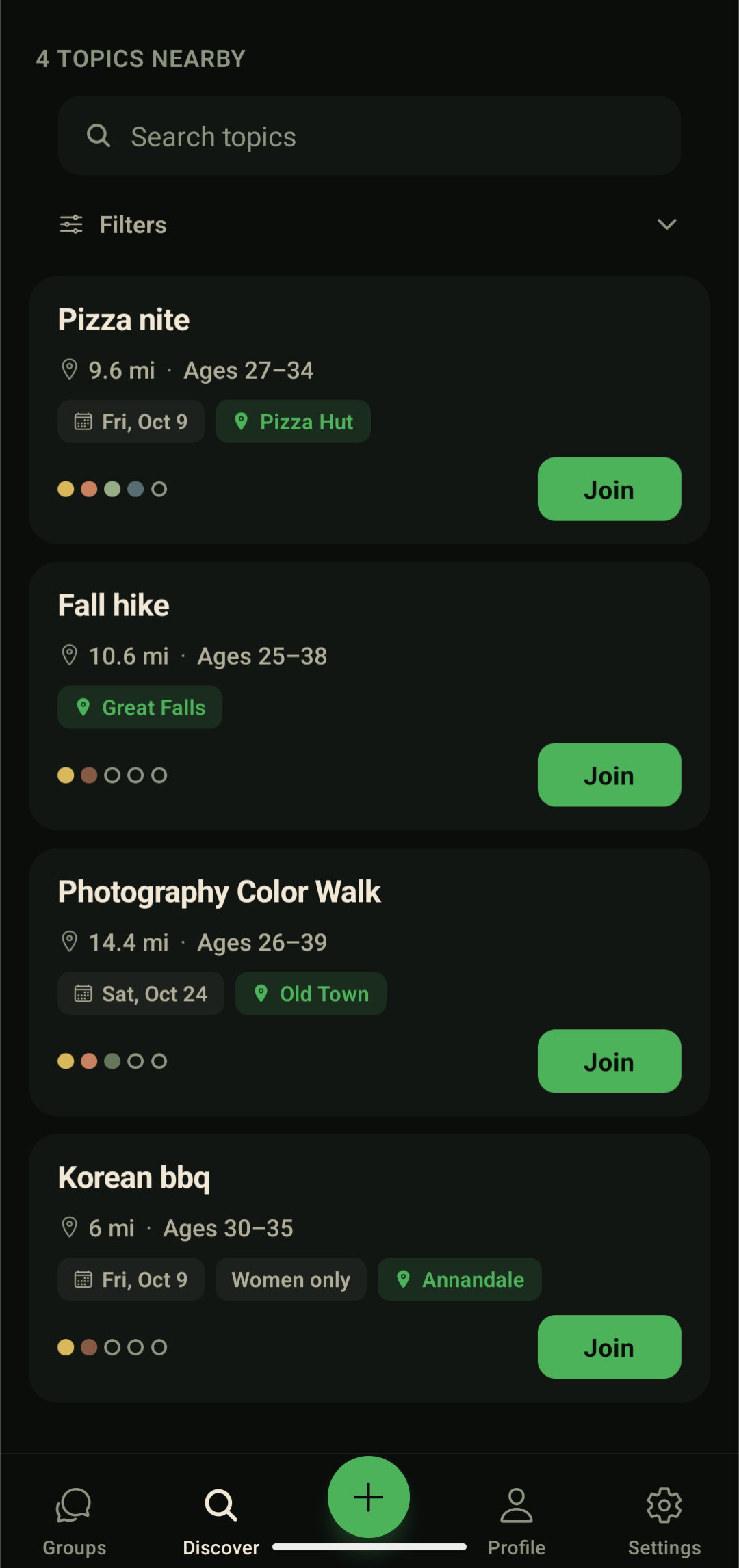 Topics nearby, with how many people have joined each